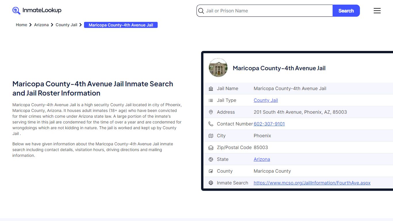 Maricopa County-4th Avenue Jail Inmate Search - Prison Insight